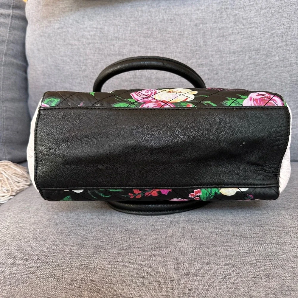 Betsey Johnson Floral Quilted Satchel Bag‎ Pink Coquette Bow Lace Heart